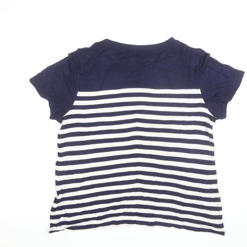 Oasis Womens Blue Striped Embroidered Bird T-Shirt Size L