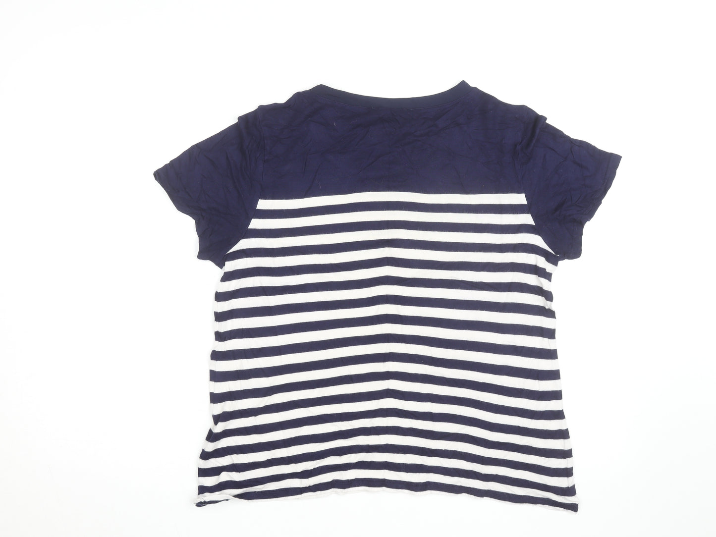 Oasis Womens Blue Striped Embroidered Bird T-Shirt Size L