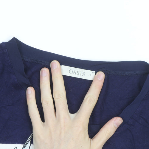 Oasis Womens Blue Striped Embroidered Bird T-Shirt Size L