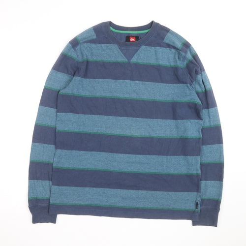Quiksilver Men's Blue Striped Cotton Crew Neck Jumper Size M