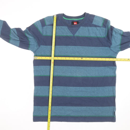 Quiksilver Men's Blue Striped Cotton Crew Neck Jumper Size M