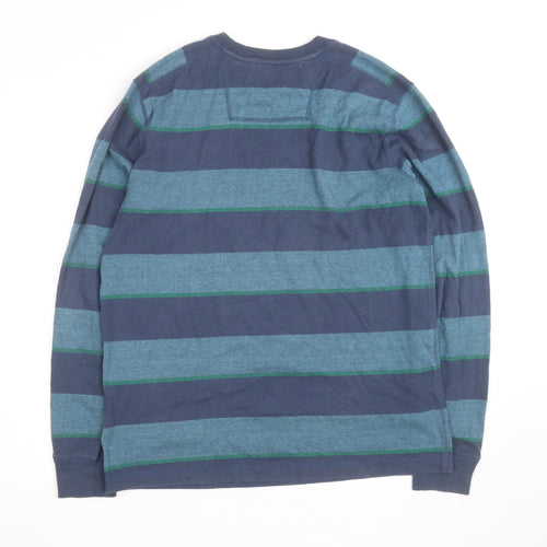Quiksilver Men's Blue Striped Cotton Crew Neck Jumper Size M
