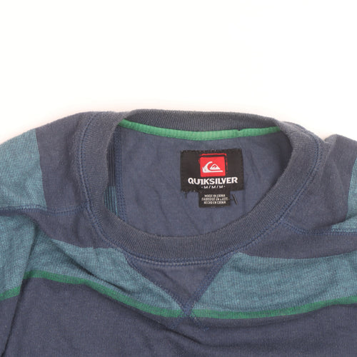 Quiksilver Men's Blue Striped Cotton Crew Neck Jumper Size M