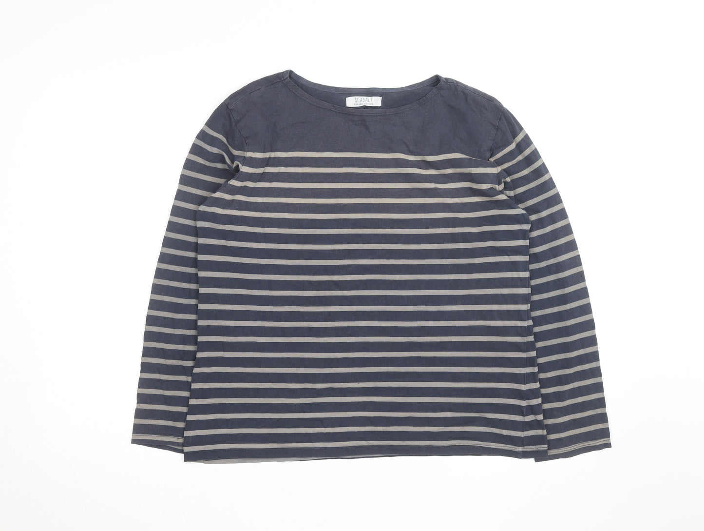 Seasalt Women Blue Striped Long Sleeve Organic Cotton Sailor Shirt UK16