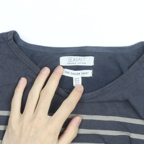 Seasalt Women Blue Striped Long Sleeve Organic Cotton Sailor Shirt UK16