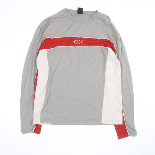 iets frans... Men's Grey and Red Long Sleeve Colourblock Top Size M
