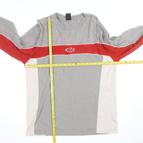 iets frans... Men's Grey and Red Long Sleeve Colourblock Top Size M