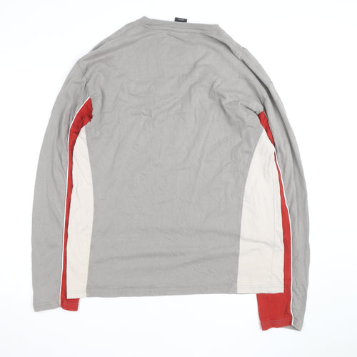 iets frans... Men's Grey and Red Long Sleeve Colourblock Top Size M