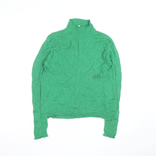 Whistles Women's Green Roll Neck Ribbed Knit Wool Blend Jumper M