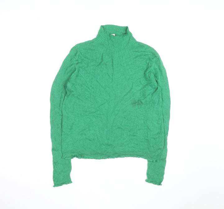 Whistles Women's Green Roll Neck Ribbed Knit Wool Blend Jumper M