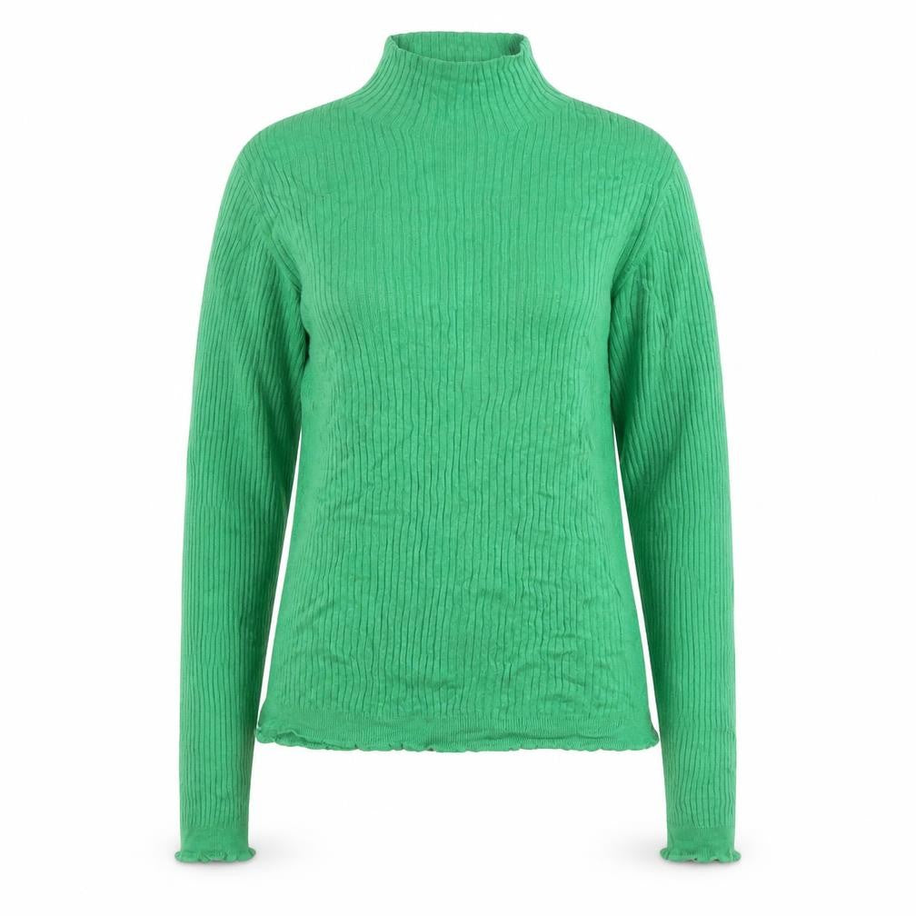 Front view of Whistles Women's Green Roll Neck Ribbed Knit Wool Blend Jumper M