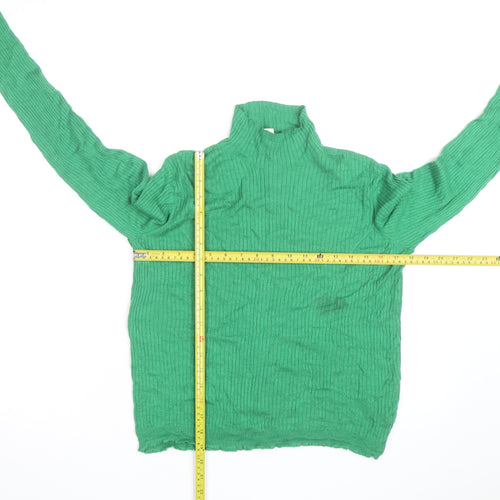 Whistles Women's Green Roll Neck Ribbed Knit Wool Blend Jumper M