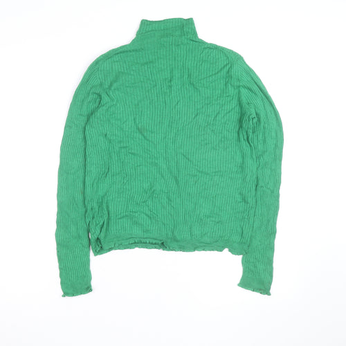 Whistles Women's Green Roll Neck Ribbed Knit Wool Blend Jumper M