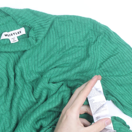 Whistles Women's Green Roll Neck Ribbed Knit Wool Blend Jumper M