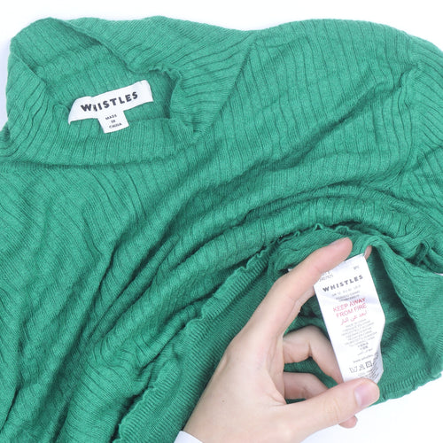 Whistles Women's Green Roll Neck Ribbed Knit Wool Blend Jumper M