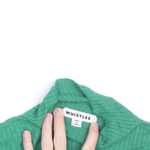 Whistles Women's Green Roll Neck Ribbed Knit Wool Blend Jumper M