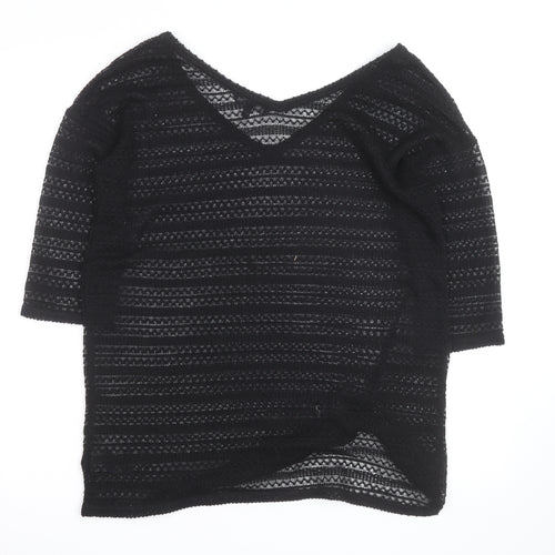 Next Womens Black V-Neck Knit Jumper Size 12 Lightweight Crochet Style
