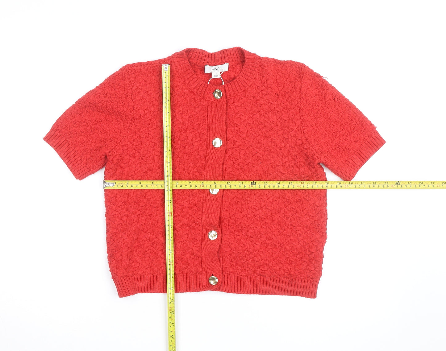 Marks and Spencer Women's Red Short Sleeve Knit Cardigan S