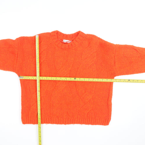 Stradivarius Women Orange Cable-Knit Crew Neck Jumper Size 8