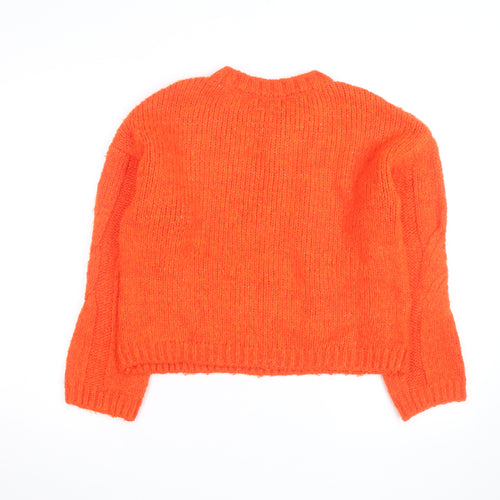 Stradivarius Women Orange Cable-Knit Crew Neck Jumper Size 8