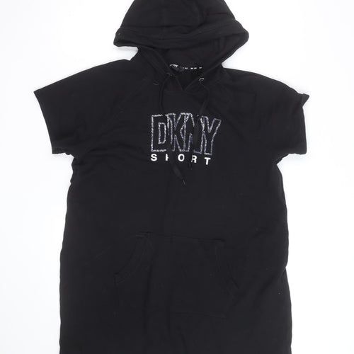 DKNY Sport Womens Black Short Sleeve Hooded Tunic Dress XL