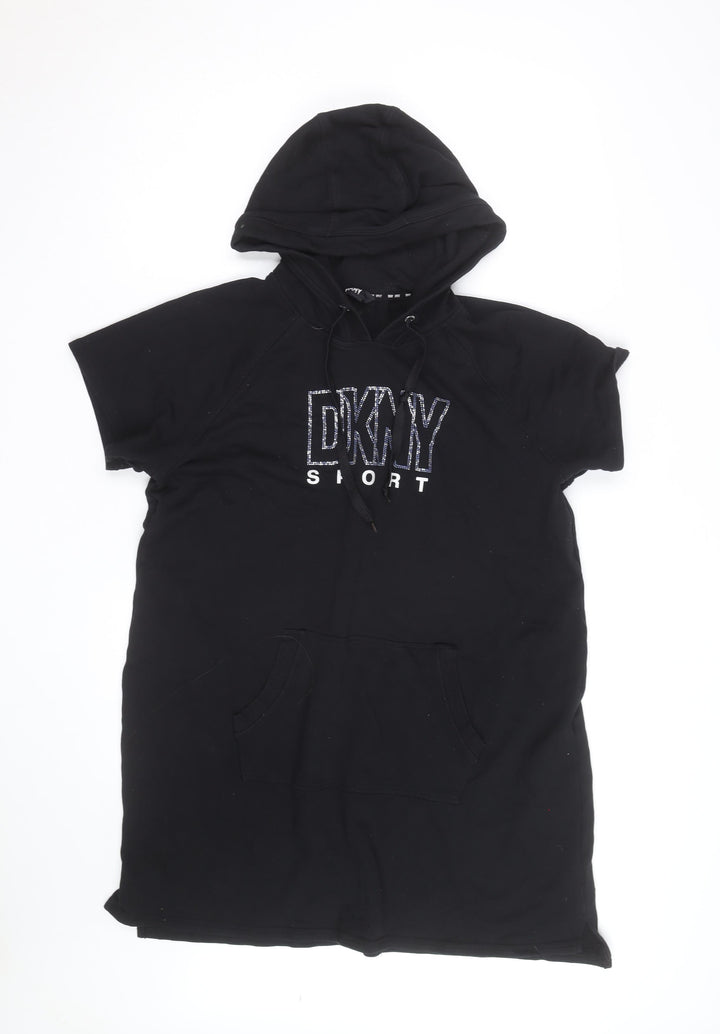 DKNY Sport Womens Black Short Sleeve Hooded Tunic Dress XL