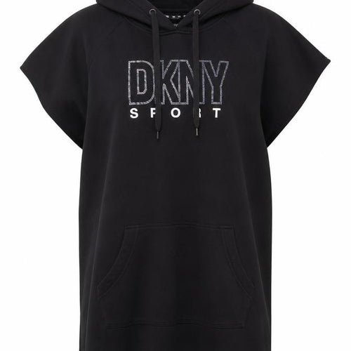 DKNY Sport Womens Black Short Sleeve Hooded Tunic Dress XL