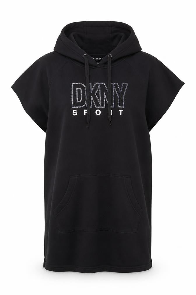 DKNY Sport Womens Black Short Sleeve Hooded Tunic Dress XL