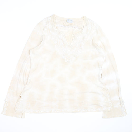 Next Women Beige Embroidered Tunic Blouse UK 16 Long Sleeve Top