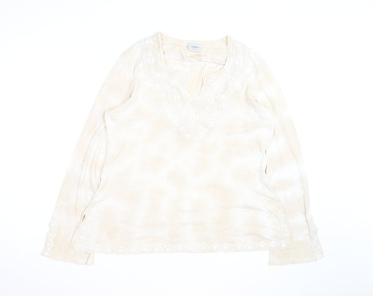 Next Women Beige Embroidered Tunic Blouse UK 16 Long Sleeve Top