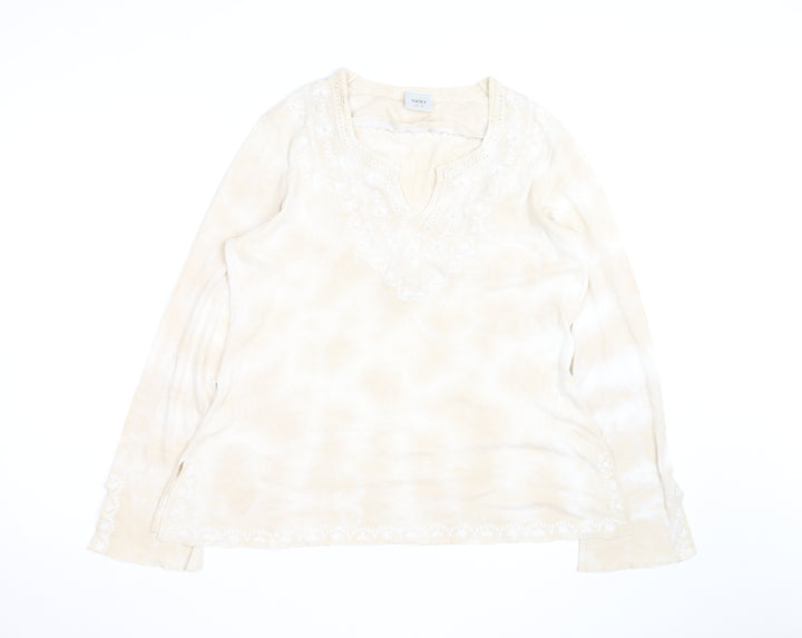 Next Women Beige Embroidered Tunic Blouse UK 16 Long Sleeve Top
