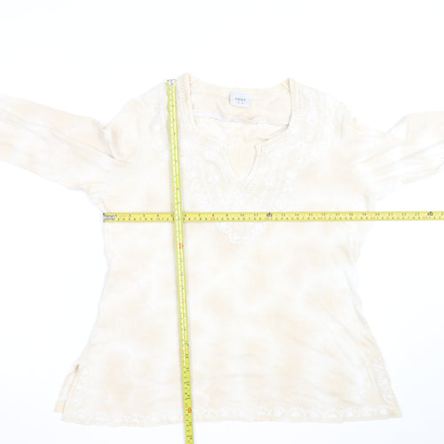 Next Women Beige Embroidered Tunic Blouse UK 16 Long Sleeve Top