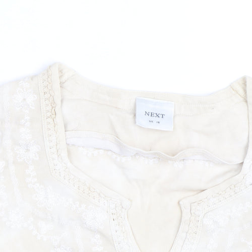 Next Women Beige Embroidered Tunic Blouse UK 16 Long Sleeve Top