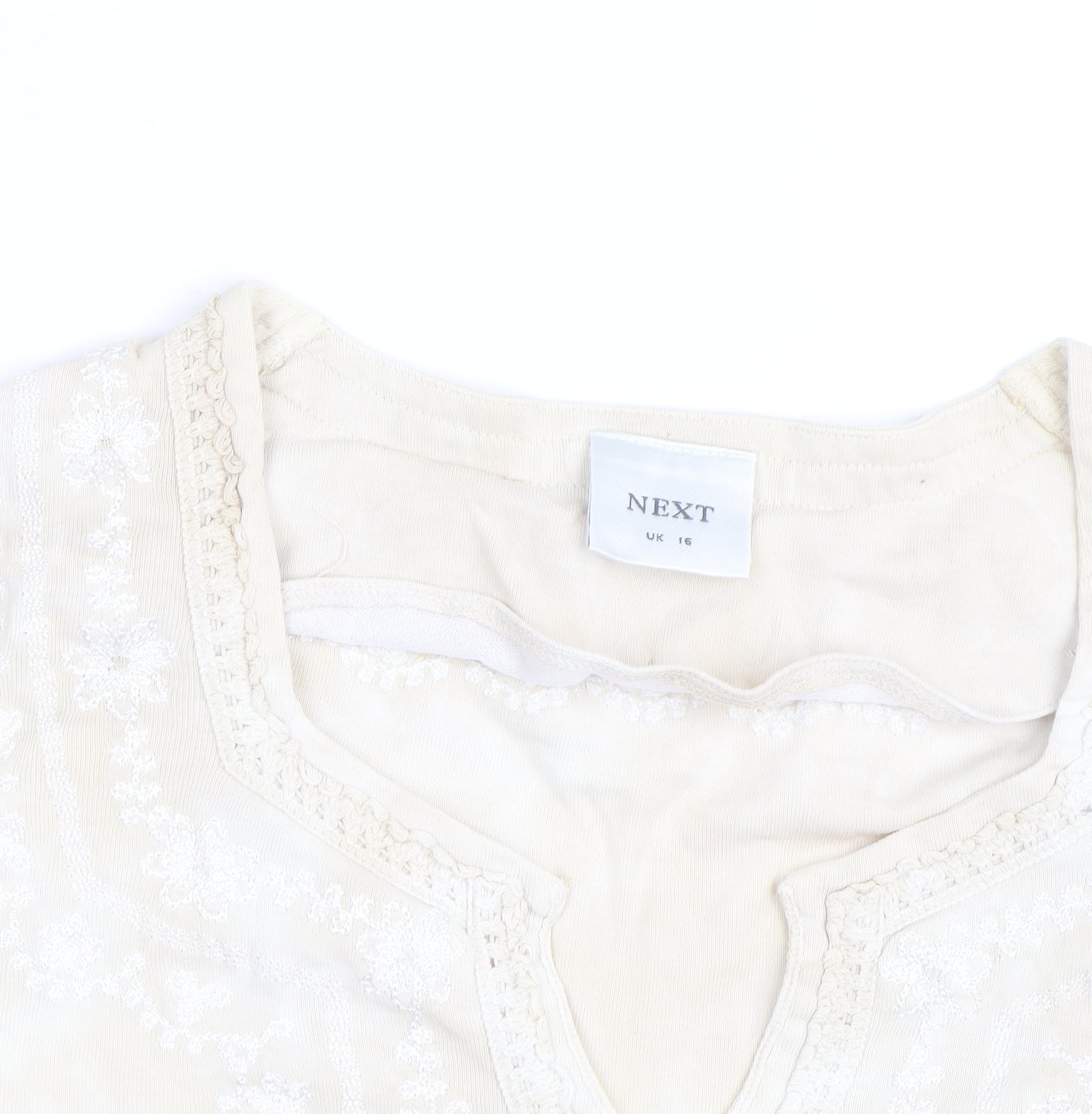 Next Women Beige Embroidered Tunic Blouse UK 16 Long Sleeve Top