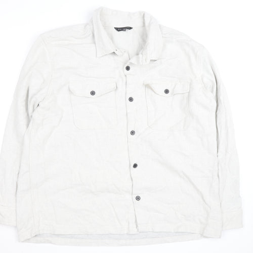 Peacocks Men's Beige Cotton Flannel Button Jacket 2XL Regular Fit