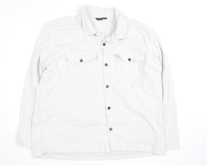 Peacocks Men's Beige Cotton Flannel Button Jacket 2XL Regular Fit