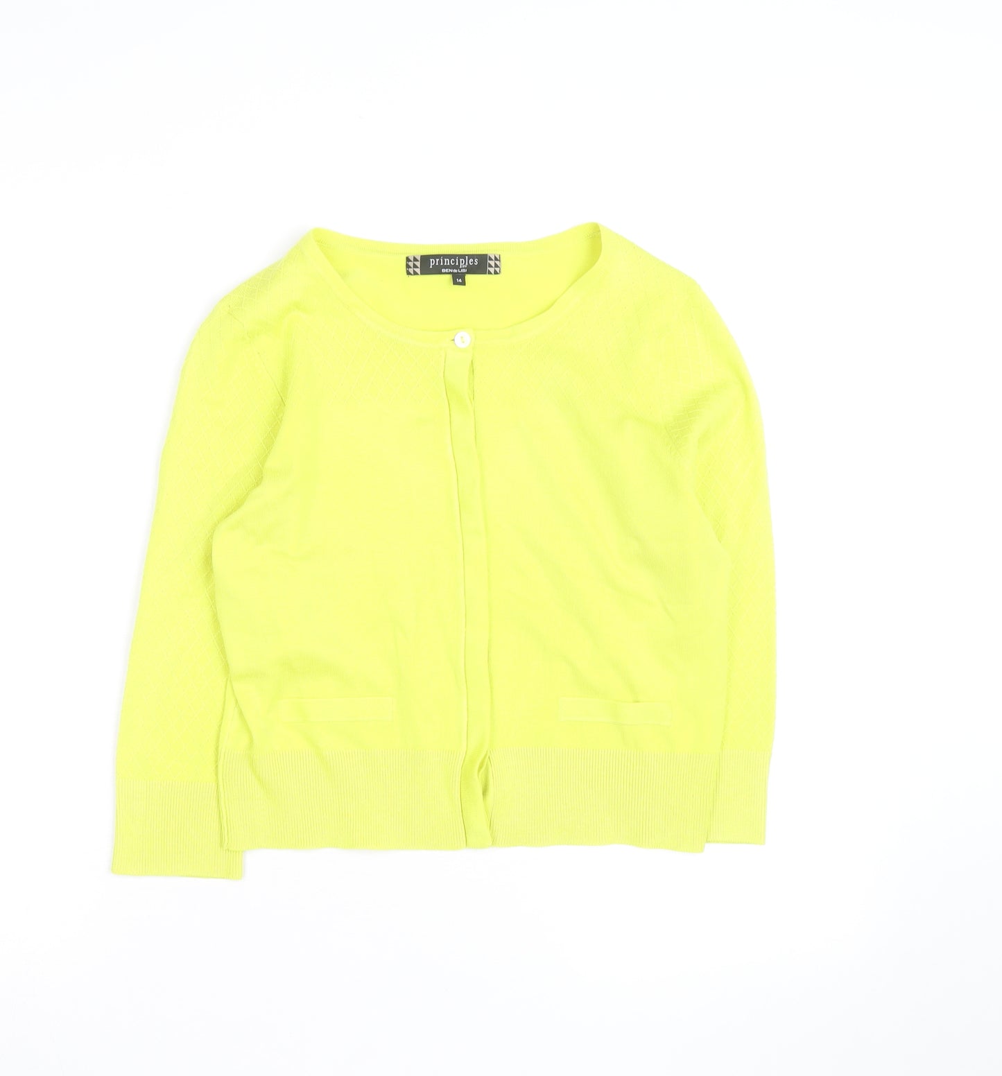 Principles by Ben De Lisi Women's Yellow Cotton Knit Cardigan Size 14