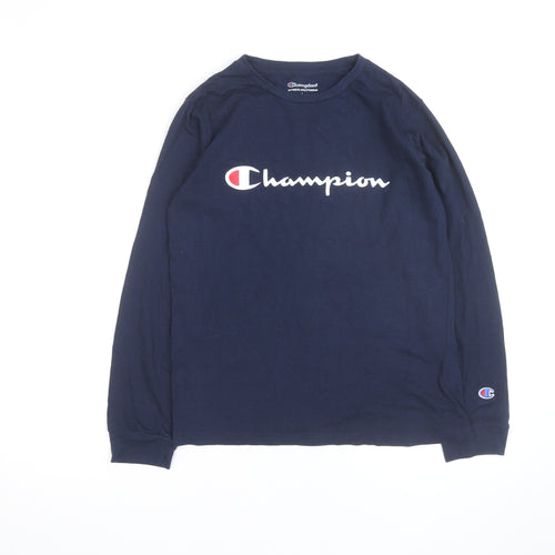 Champion Men's Blue Long Sleeve Crew Neck T-Shirt L
