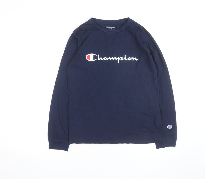 Champion Men's Blue Long Sleeve Crew Neck T-Shirt L