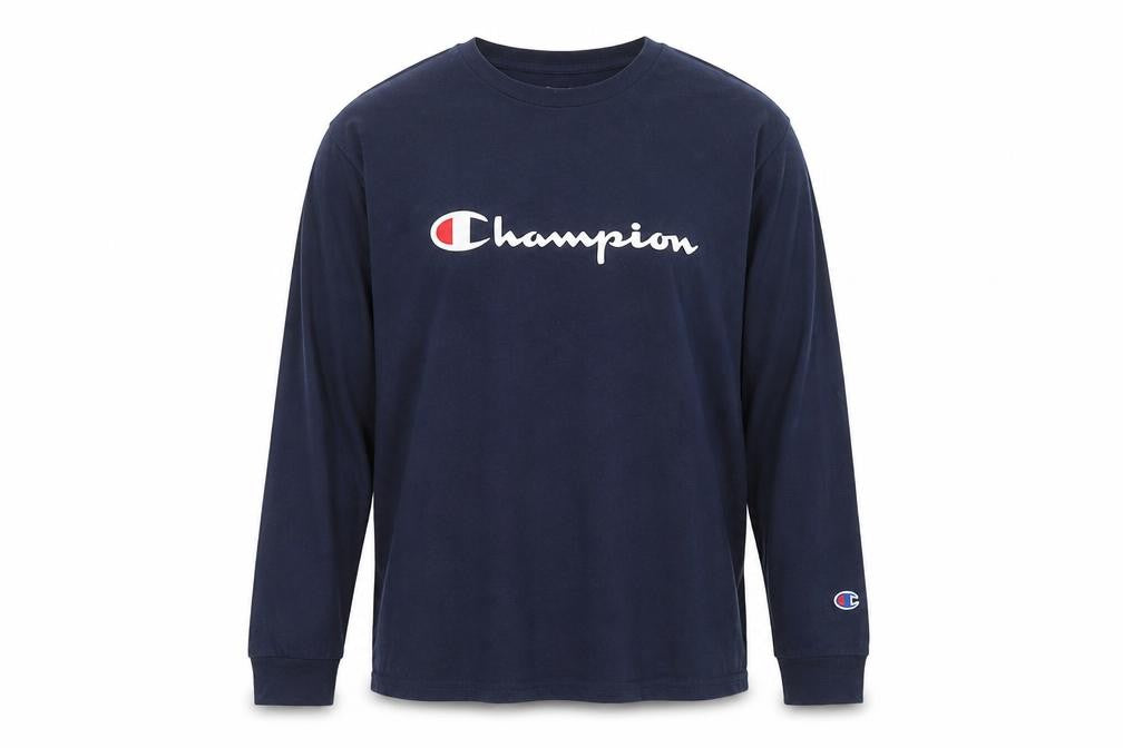 Champion Men's Blue Long Sleeve Crew Neck T-Shirt L