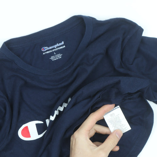 Champion Men's Blue Long Sleeve Crew Neck T-Shirt L