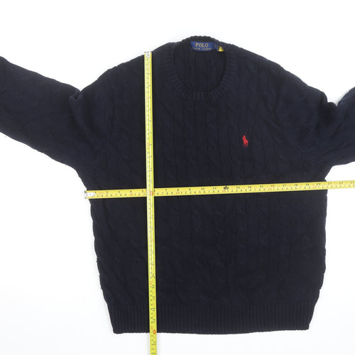 Polo Ralph Lauren Men's Blue Cable-Knit Cotton Jumper Size L