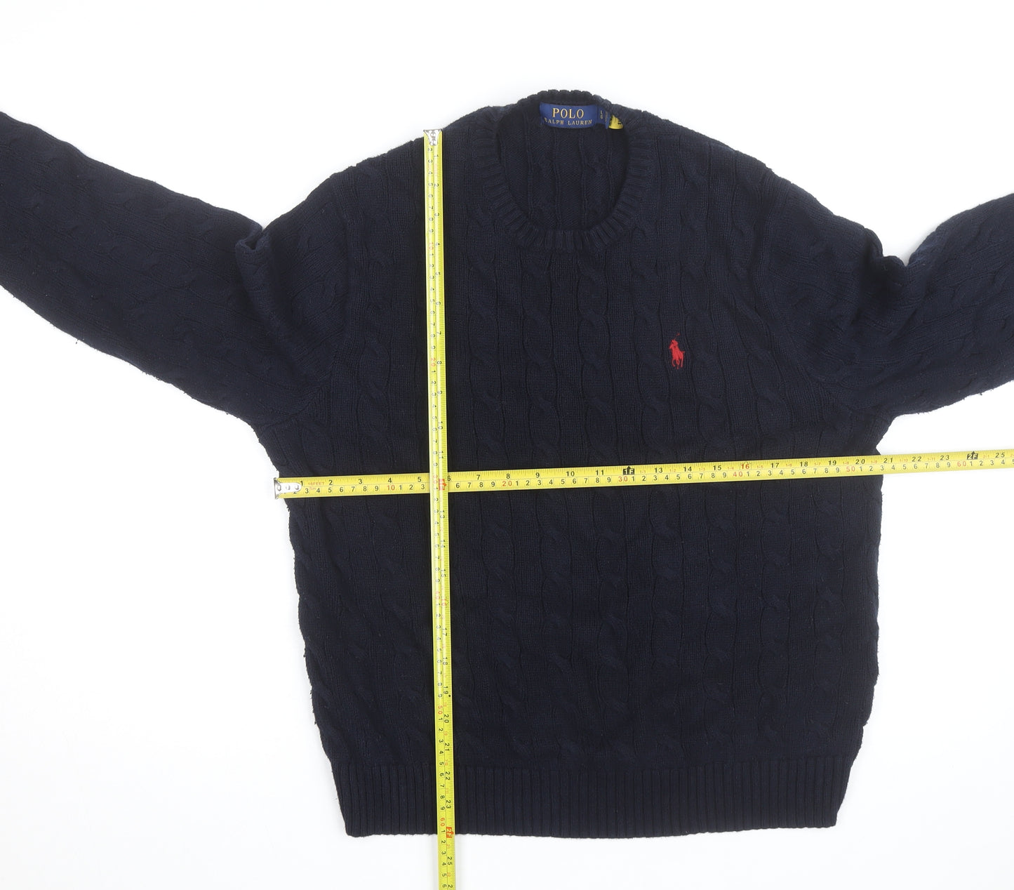 Polo Ralph Lauren Men's Blue Cable-Knit Cotton Jumper Size L