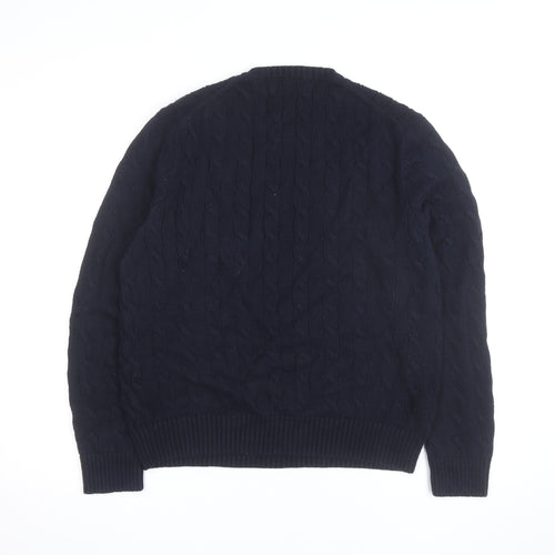 Polo Ralph Lauren Men's Blue Cable-Knit Cotton Jumper Size L