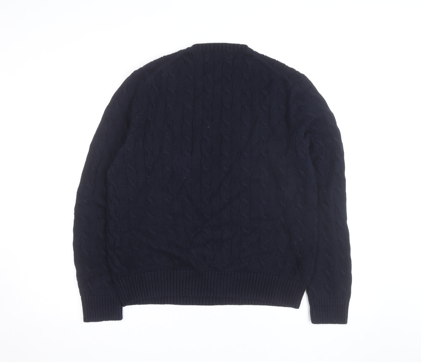Polo Ralph Lauren Men's Blue Cable-Knit Cotton Jumper Size L