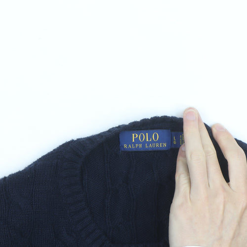 Polo Ralph Lauren Men's Blue Cable-Knit Cotton Jumper Size L