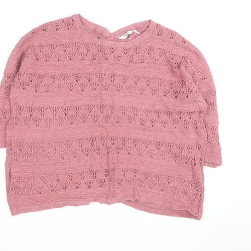FatFace Women's Pink Open-Knit 3/4 Sleeve Cotton Cardigan Size 12