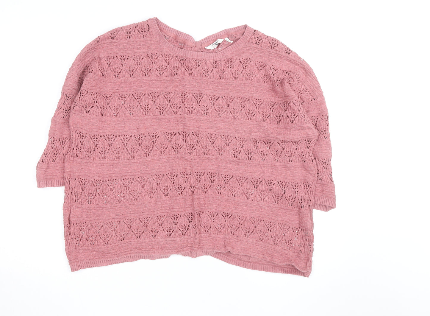 FatFace Women's Pink Open-Knit 3/4 Sleeve Cotton Cardigan Size 12