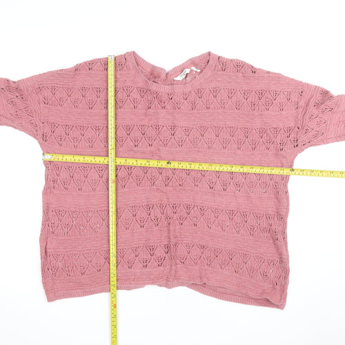 FatFace Women's Pink Open-Knit 3/4 Sleeve Cotton Cardigan Size 12