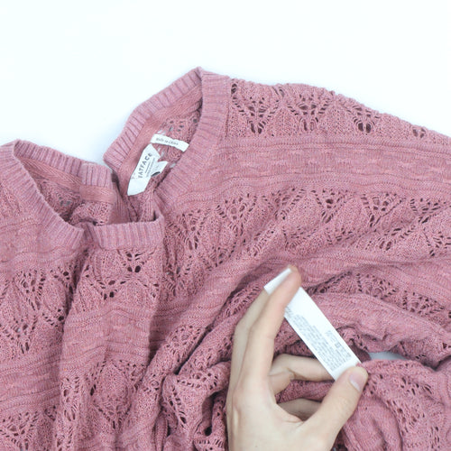 FatFace Women's Pink Open-Knit 3/4 Sleeve Cotton Cardigan Size 12